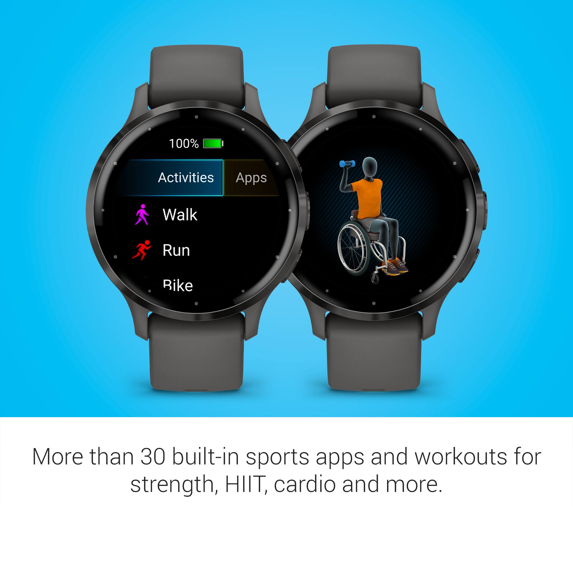 More than 30 built-in sports apps and workouts for strength, HIIT, cardio, and more.