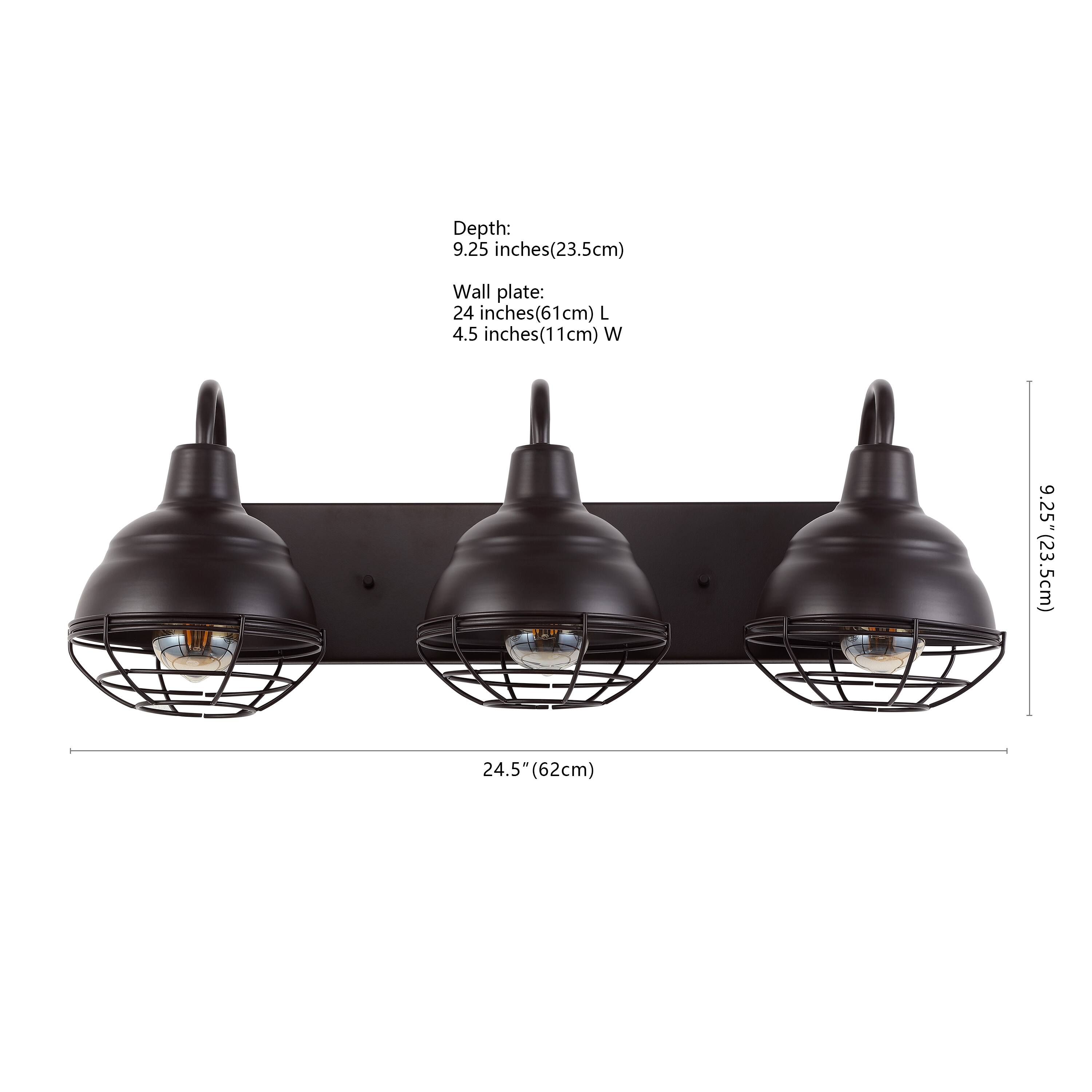 Depth: 9.25 inches (23.5 cm)  
Wall plate: 24 inches (61 cm) L x 4.5 inches (11 cm) W  
24.5" (62 cm)