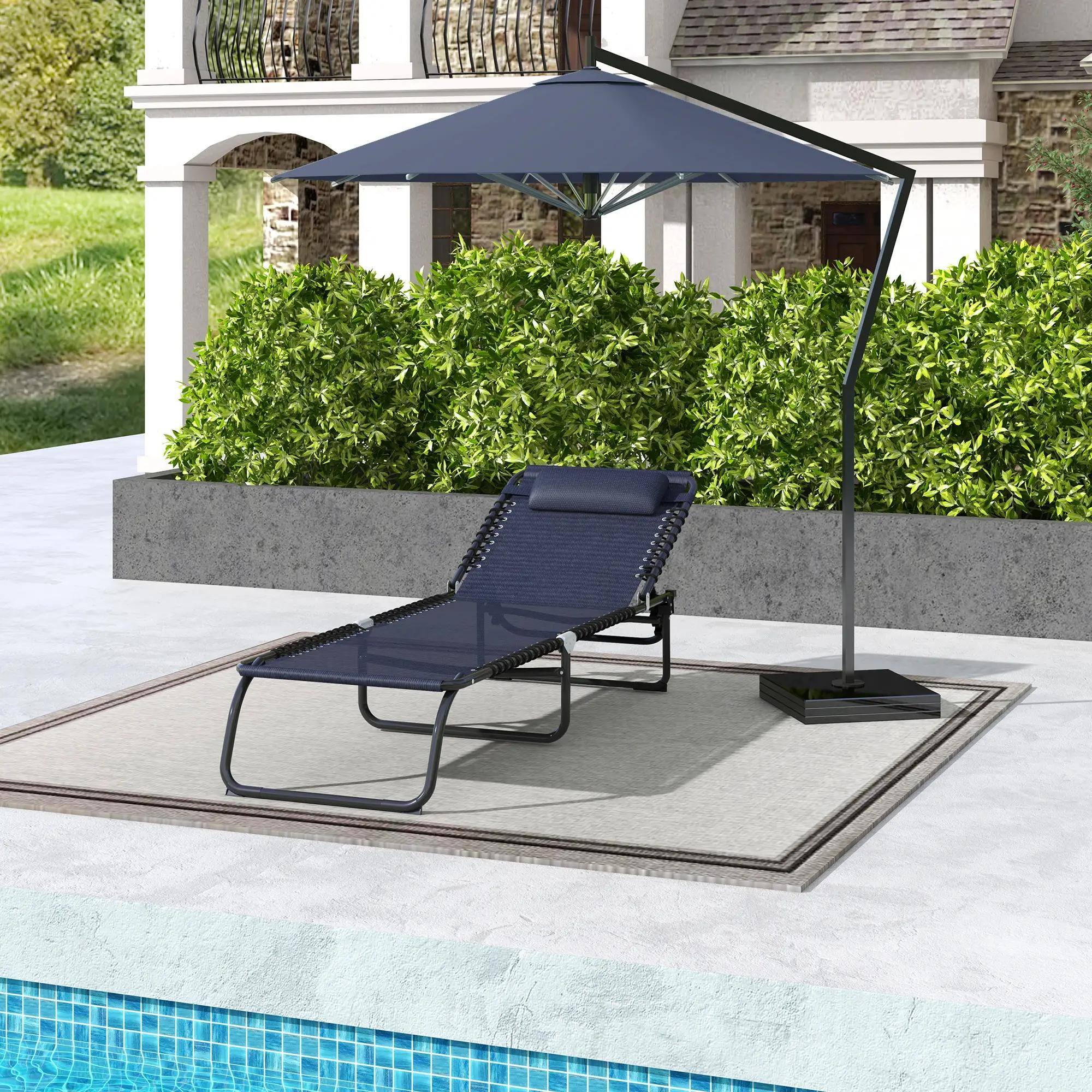 Left. Resenkos - Resenkos Foldable Chaise Lounge, 4-Position Reclining Back, Trifold Portable design And Breathable Mesh, Blue - Blue.