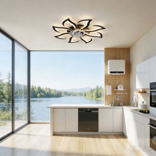 Left. LUCKY ONE - 32" Low Profile Ceiling Fan with Light Remote 8 Blades DC Motor - Matte Black.