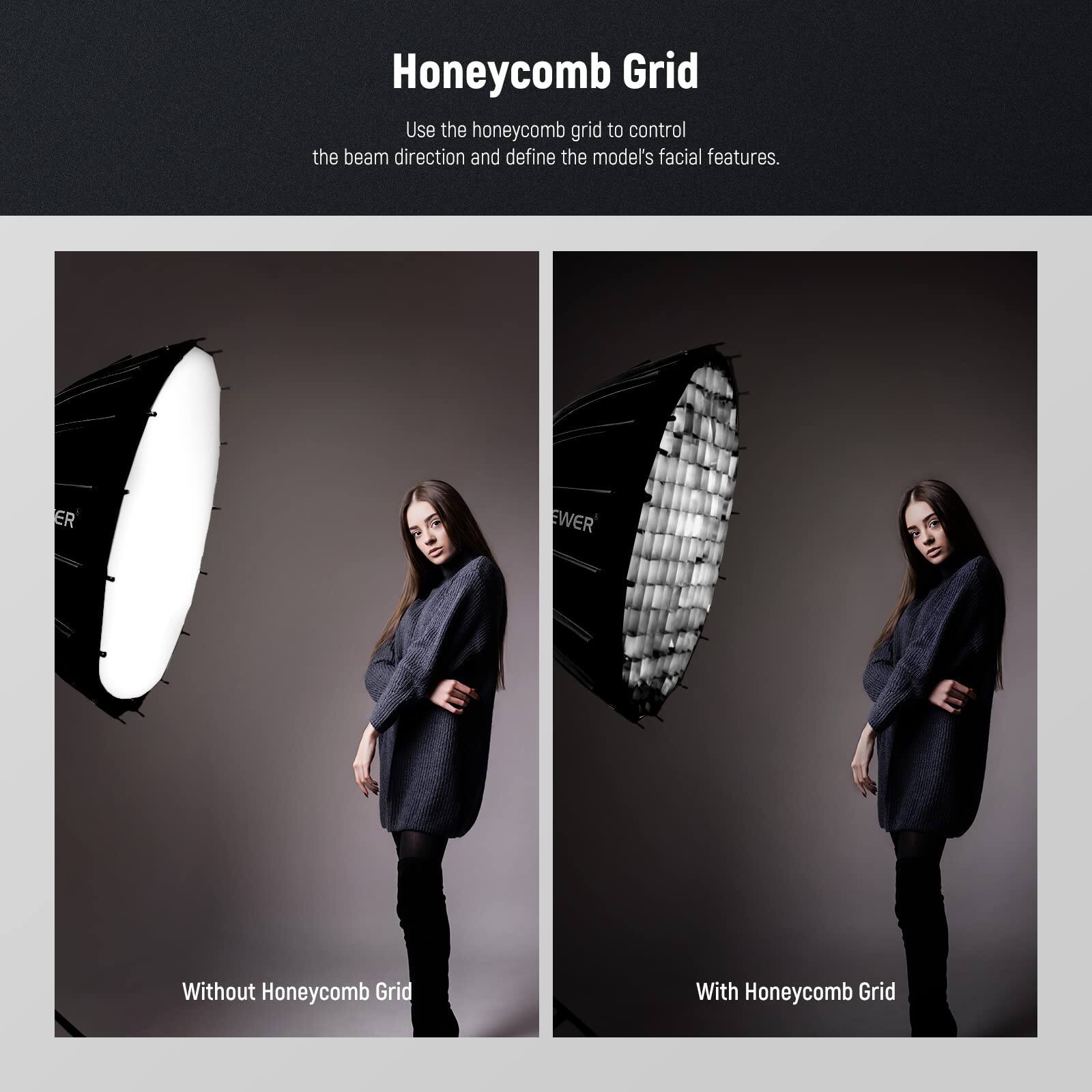 Honeycomb Grid

Use the honeycomb grid to control the beam direction and define the model's facial features.

Without Honeycomb Grid

With Honeycomb Grid