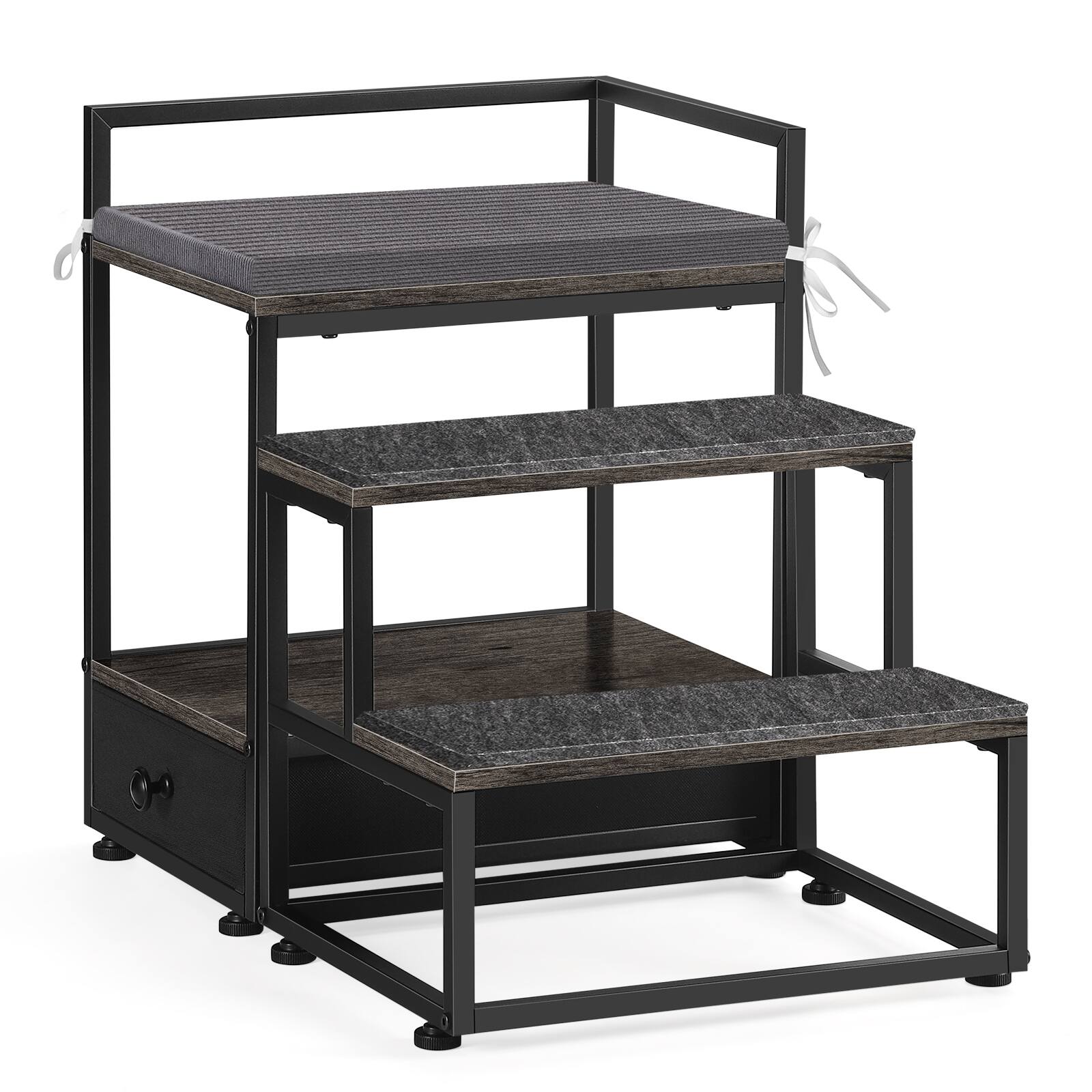 Front. Oumilen - Dark Gray Cat Stairs with Platform and Fabric Drawer - Gray.