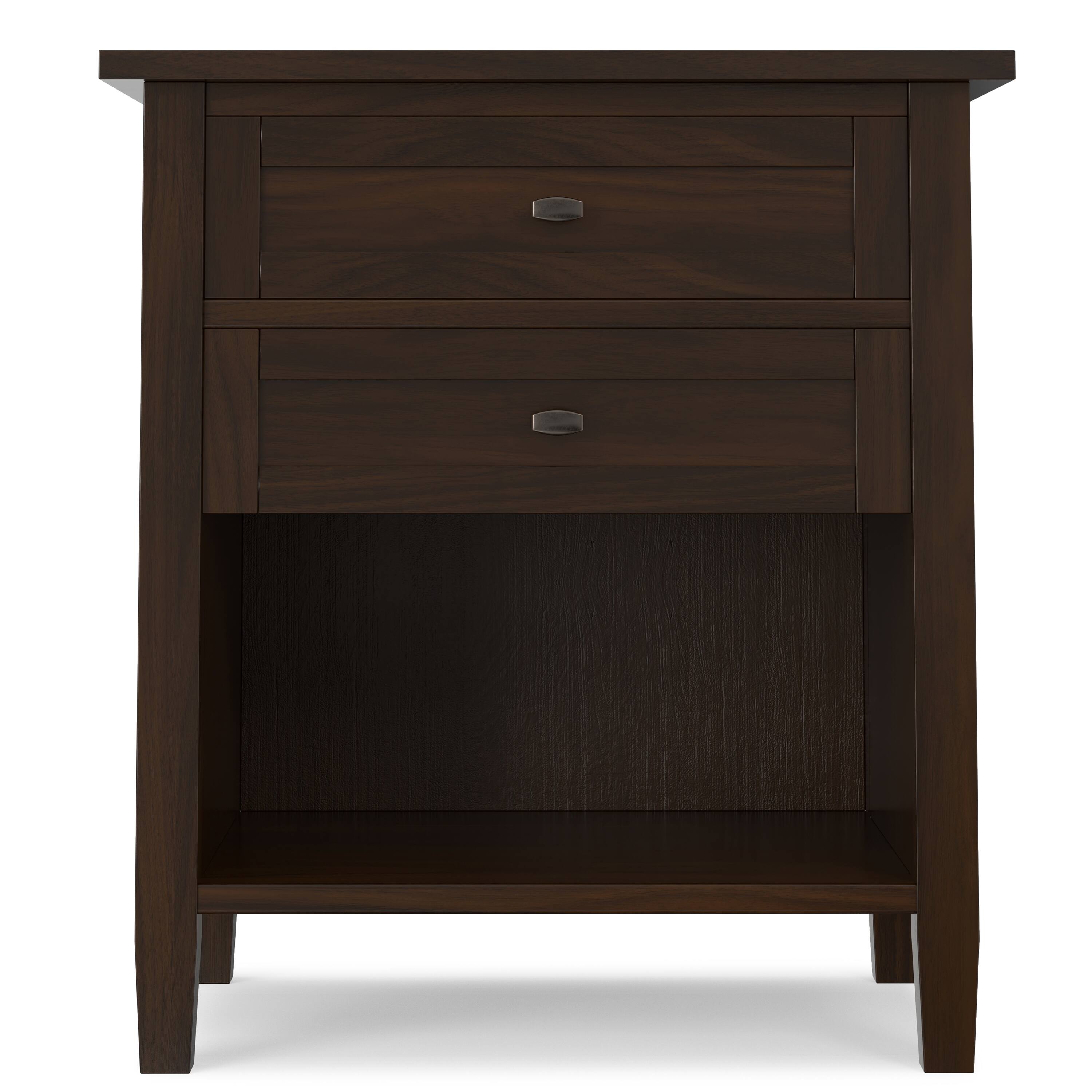 Angle. Simpli Home - Warm Shaker Solid Wood 24 inch Wide Transitional Nightstand in Tobacco Brown - Tobacco Brown.