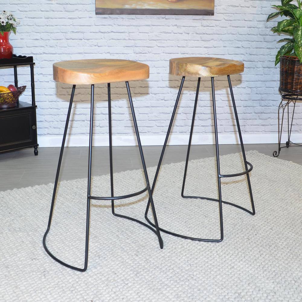 Alt View 2. Carolina Chair & Table - Saga 31" Barstool - Set of 2 - Natural Seat - Black Base - Natural, Black.