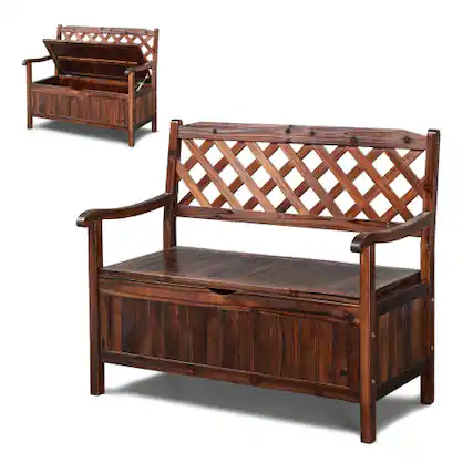 Front. Winado - 42in Wooden Deck Box with Seating, Storage Loveseat Dog Kennel Storage Bench for Indoor Outdoor Garden Backyard Balcony - Carbonized.