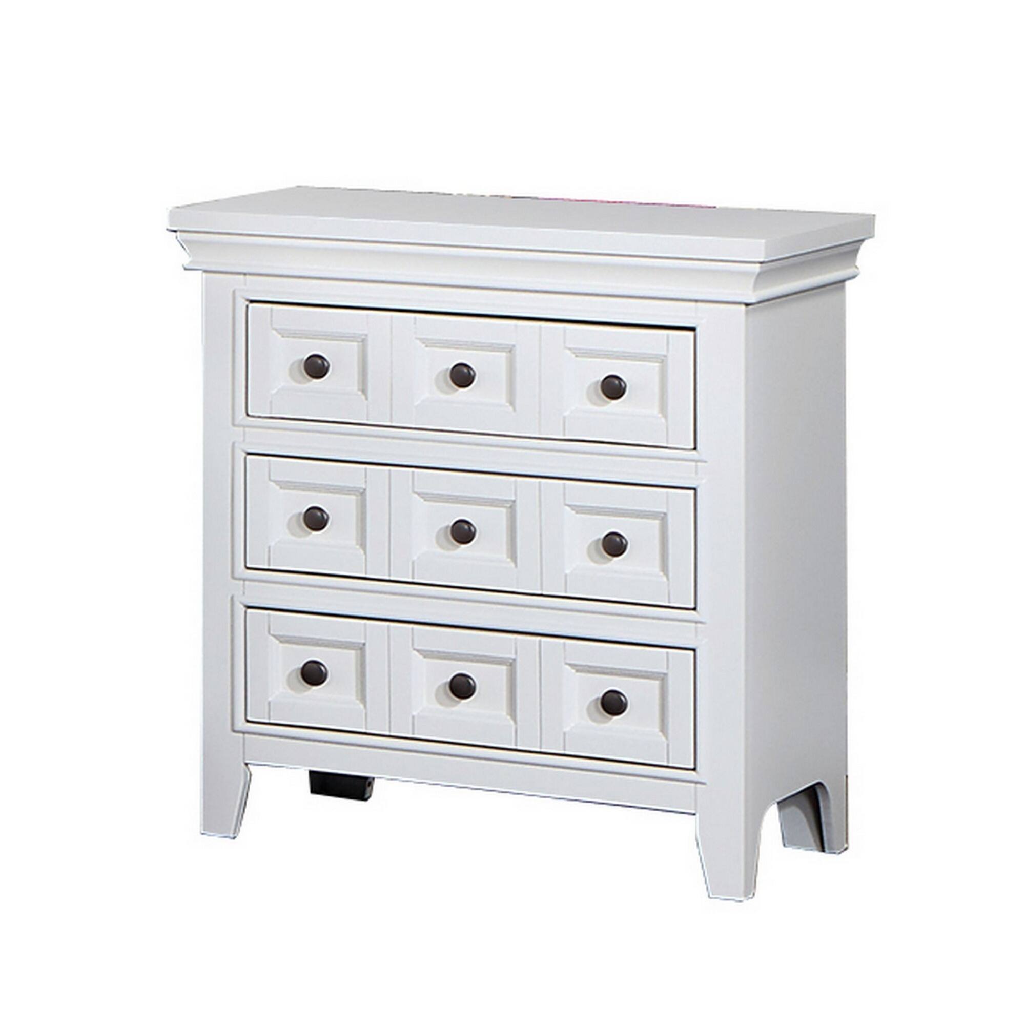 Alt View 1. Manhattan Lane - Cile 26 Inch Nightstand, 3 Panel Drawers - White, Black.