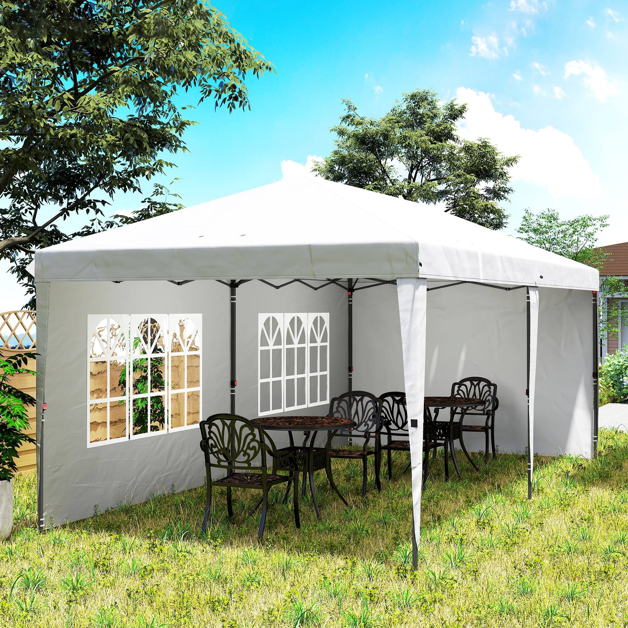 Alt View 7. Outsunny - x 20' Pop Up Canopy Tent with 4 Sidewalls, Instant Gazebo with Carry Bag for Garden - White.