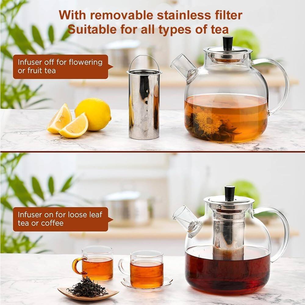 With removable stainless filter  
Suitable for all types of tea  

Infuser off for flowering or fruit tea  

Infuser on for loose leaf tea or coffee