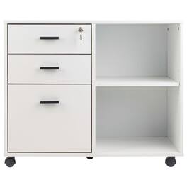 Lavish Home - 3 Drawer File Cabinet with Lock - Wooden Lateral Filing Cabinet with 3 Storage Drawers and Adjustable Shelf