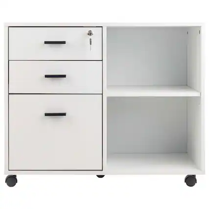 Front. Lavish Home - 3 Drawer File Cabinet with Lock - Wooden Lateral Filing Cabinet with 3 Storage Drawers and Adjustable Shelf.