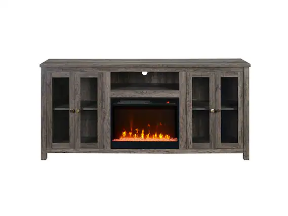 Front. APRILSOUL - 70 Inch W Gray Walnut Finish Fireplace TV Stand Console with Heater LED Light Cabinets Shelves - Gray.