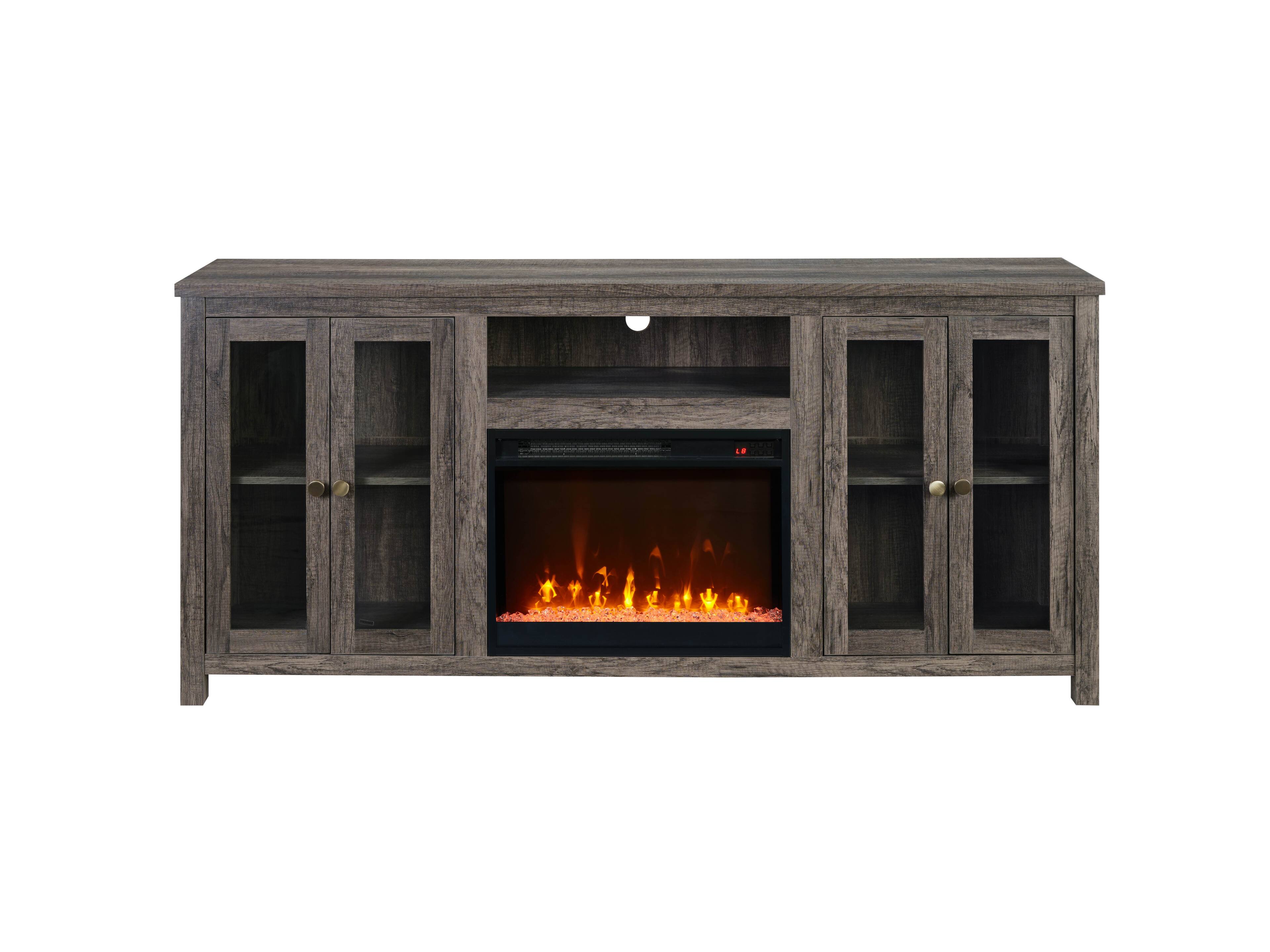 APRILSOUL - 70 Inch W Walnut Finish Fireplace TV Stand Console with Heater LED Light Cabinets Shelves - Gray