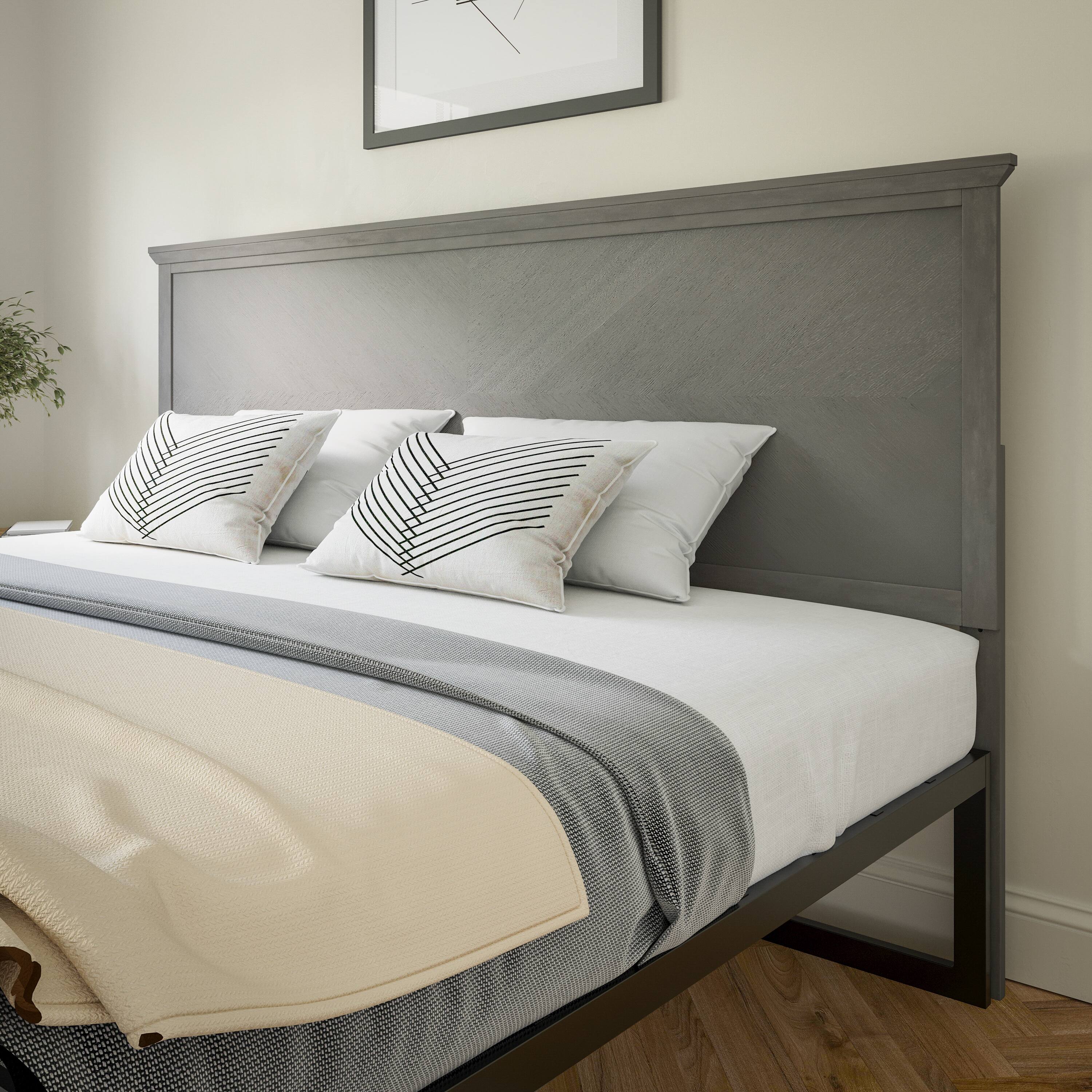 Alt View 1. Flash Furniture - Fiona King Size Herringbone Wooden Adjustable Headboard for Universal Metal Bed Frames in Gray Wash - Gray.