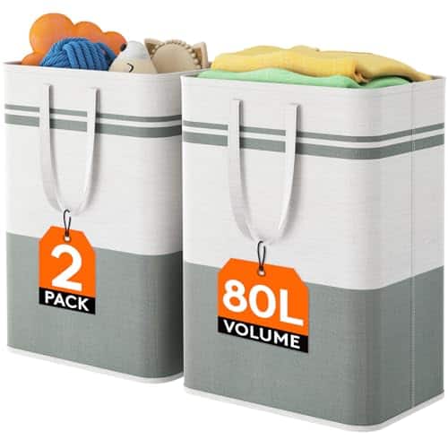Vulpecula Spade - 2 Pack 80L Large Freestanding Laundry Hamper, Collapsible Laundry Basket with Easy Carry Handles, Waterproof Tall - ‎grey