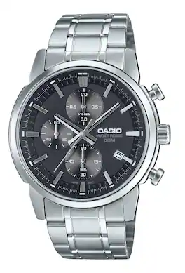 Casio - Standard Analog Chronograph Stainless Steel Dial Quartz MTP-E510D-1A1V Men's Watch - Black