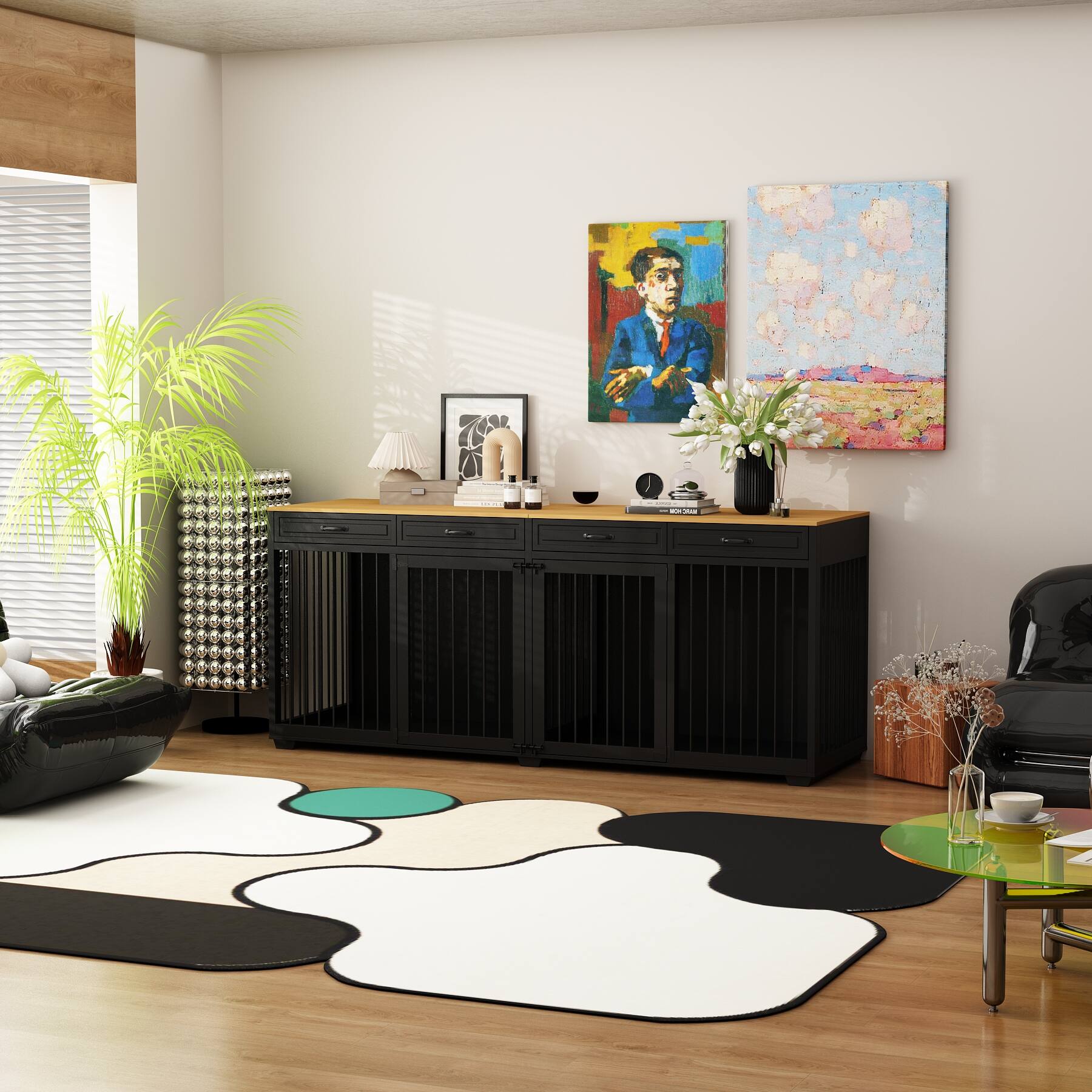 Alt View 2. FUFU&GAGA - Furniture-Style Multi-Dog Crate with Storage - Convertible Pet House & Decor for Living Room.