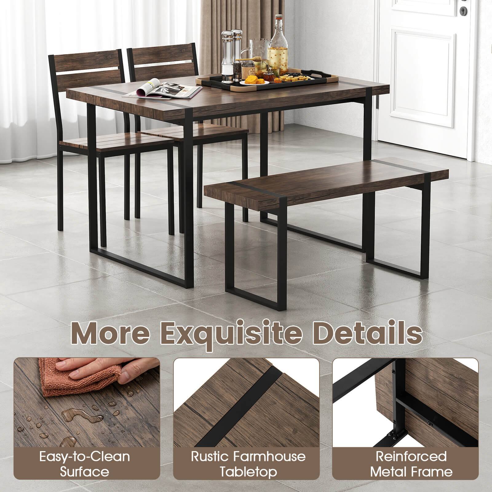 More Exquisite Details  
Easy-to-Clean Surface  
Rustic Farmhouse Tabletop  
Reinforced Metal Frame