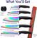 What You'll Get
- 3.5" / 8.9 cm Paring Knife
- 5" / 12.7 cm Utility Knife
- 7.25" / 18.4 cm Santoku Knife
- 8" / 20.3 cm Chef Knife
- 8" / 20.3 cm Bread Knife
- Compact Knife Sharpener
- Magnetic Mounting Rack