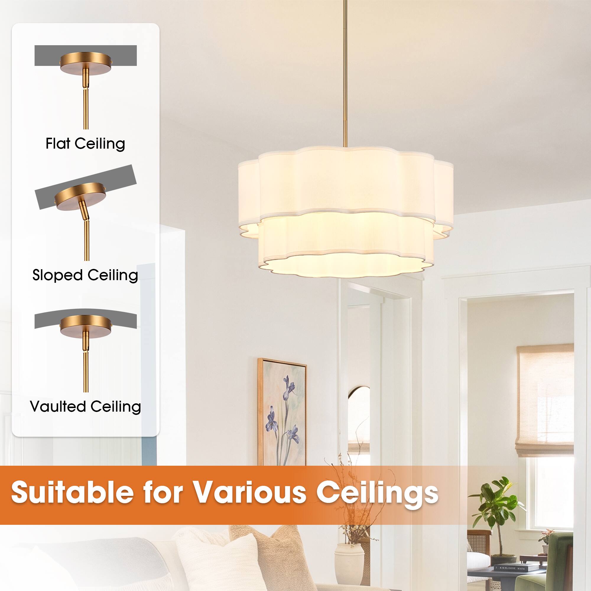 Flat Ceiling  
Sloped Ceiling  
Vaulted Ceiling  
Suitable for Various Ceilings