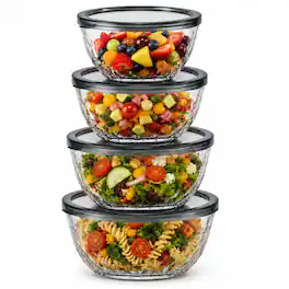 Sorbus - 4-Piece Glass Diamond Textured Bowl Set – Nesting Mixing & Storage Bowls, Microwave, Dishwasher & Freezer Safe - Clear
