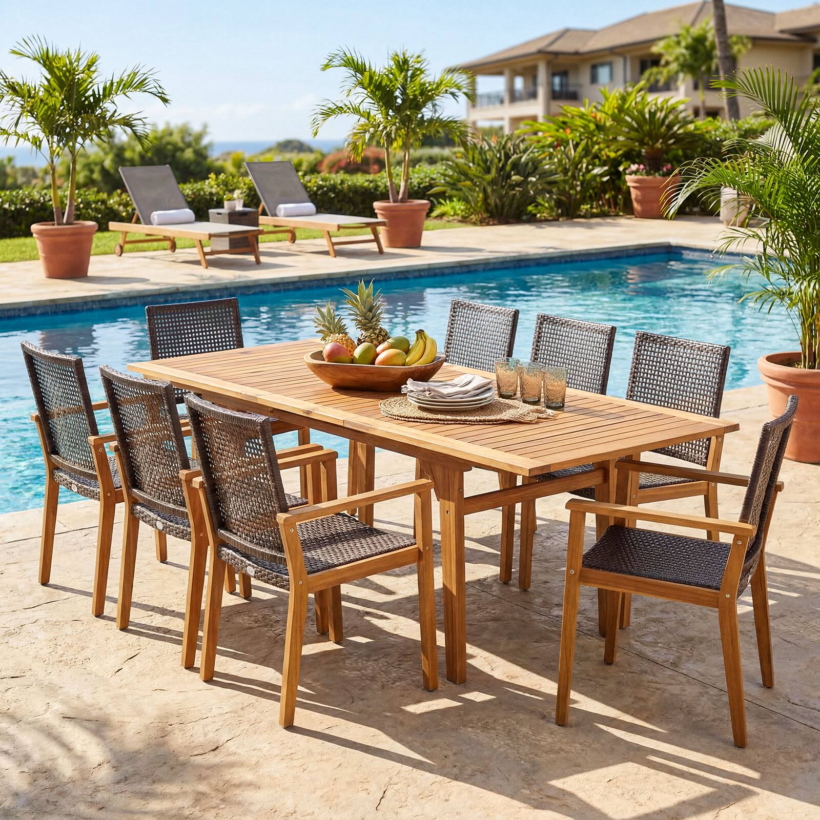 Alt View 3. Costway - Costway 9 PCS Expandable Patio Dining Set with 1.97" Umbrella Hole & 8 Armchairs for Garden - Mix Brown & Natural.