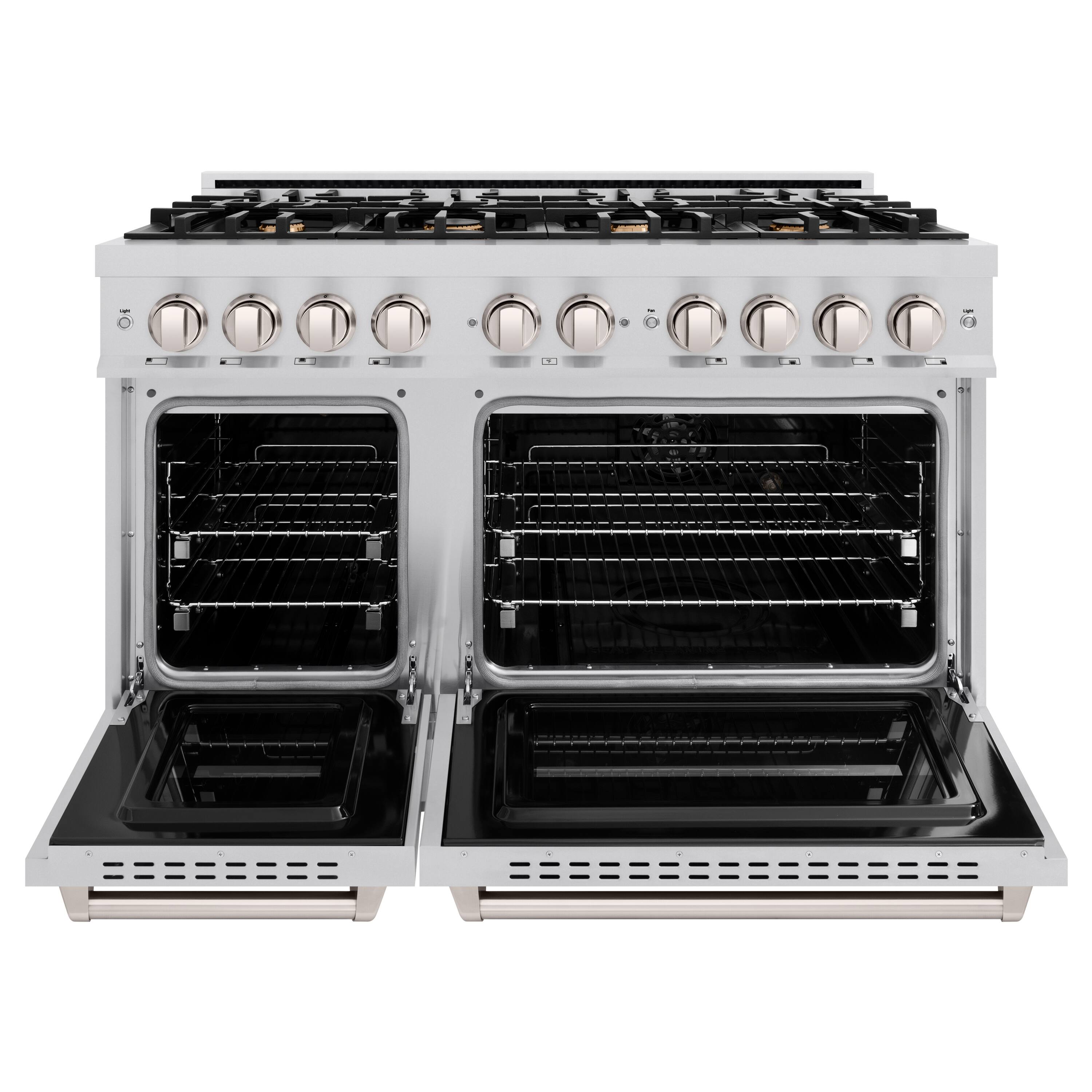 Angle. ZLINE - 48" Classic Double Oven Gas Range in Stainless Steel with 8 Brass Burners (CGR-BR-48) - Stainless Steel.