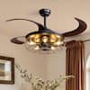 Front. Siljoy - 48 Inch Vintage Metal Cage Retractable Ceiling Fan Light 5 Dimmable Lamps Adjustable Downrod for Living Room Dining Room - Brown.