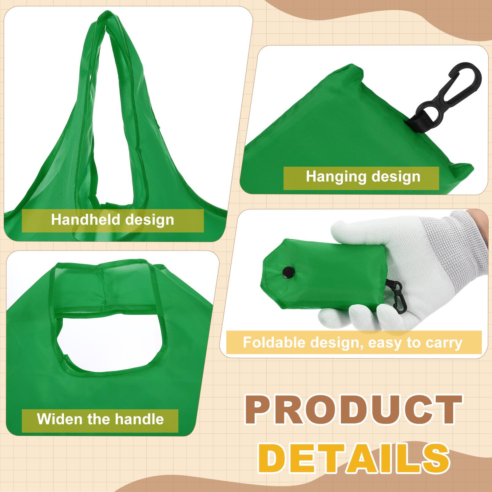 Hanging design  
Handheld design  
Foldable design, easy to carry  
Widen the handle  

PRODUCT DETAILS
