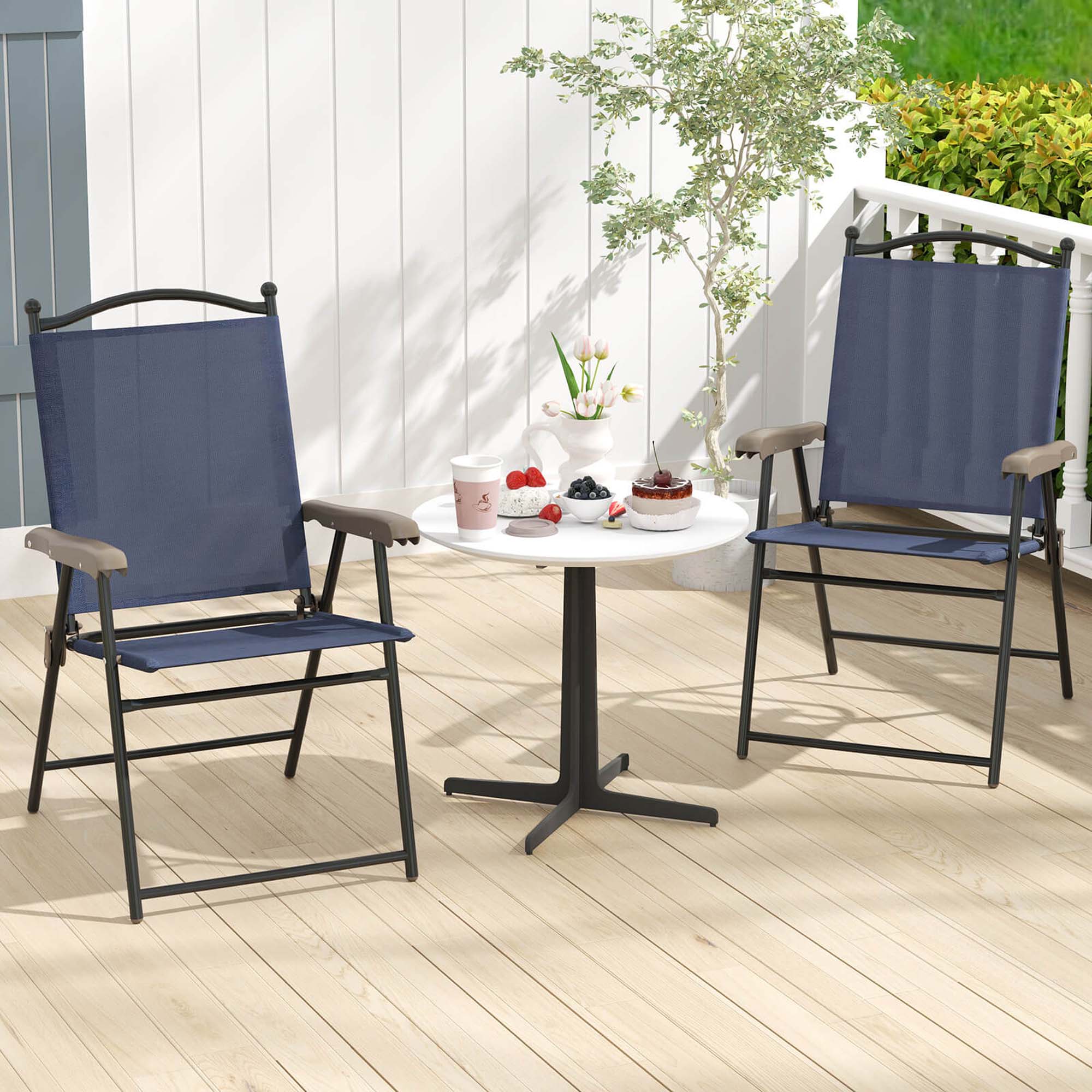 Alt View 3. Costway - Costway Patio Folding Chairs Set of 2 with Armrests Outdoor Portable Camping Chairs - Navy.