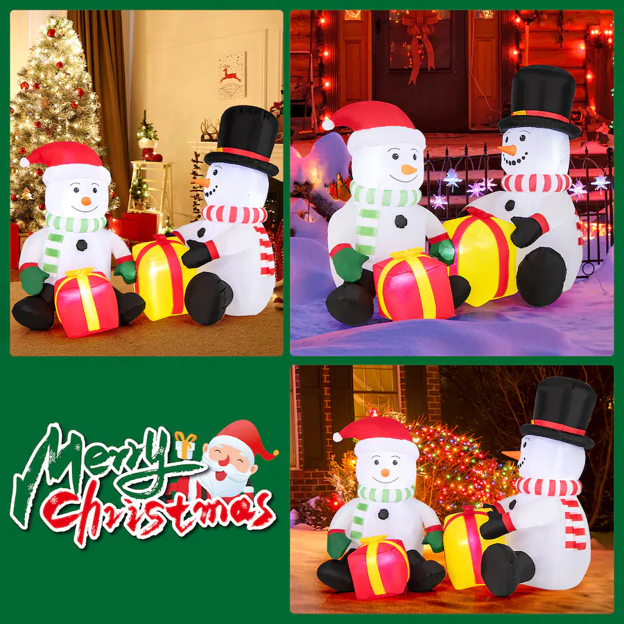 Snowman Inflatables Range Exeter Gymax 5FT Long Christmas Inflatables LED Lighted Xmas Double Inflatable ...