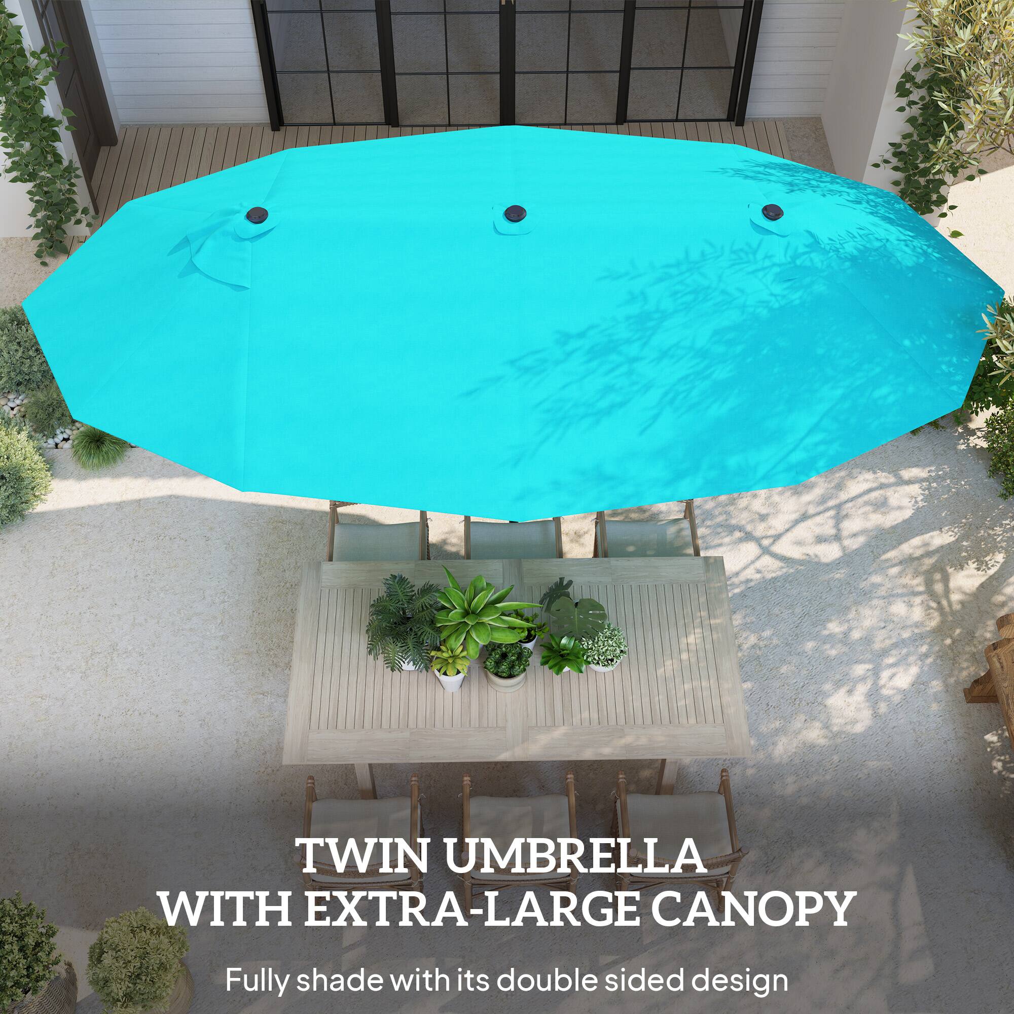 TWIN UMBRELLA WITH EXTRA-LARGE CANOPY
Fully shade with its double sided design