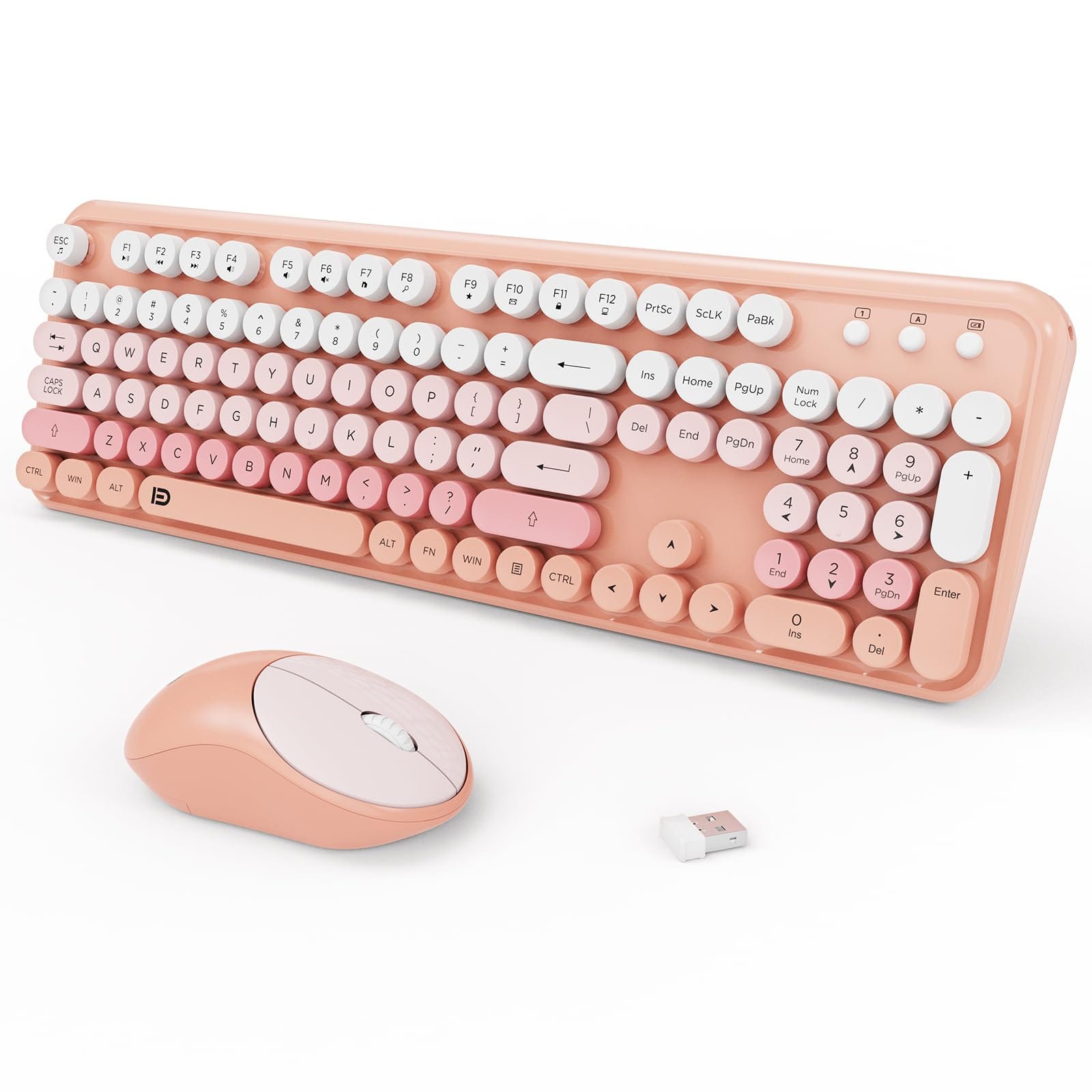 Empire DigiLabs - Wireless And Mouse Combo Full sized Cute Colorful With Round Keys Retro Typewriter For Laptop windows pc Gr - EK8870 Pink Colorful