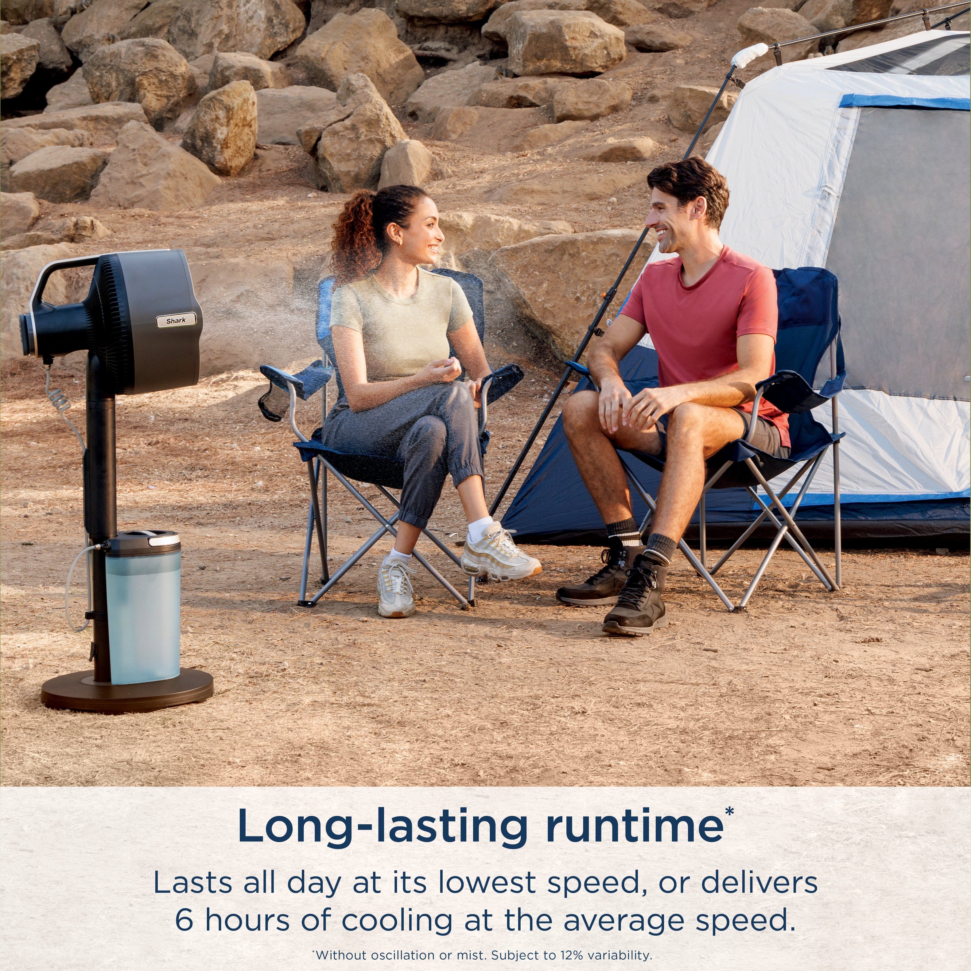 Long-lasting runtime: Lasts all day at its lowest speed, or delivers 6 hours of cooling at the average speed. Without oscillation or mist. Subject to 12% variability.