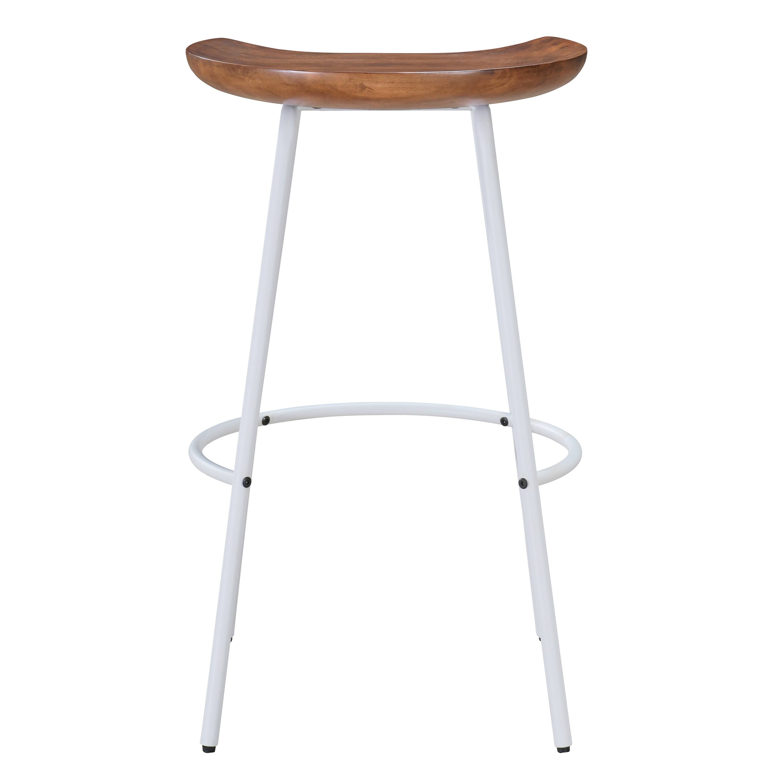 Alt View 2. LuXeo - Milano 24" Steel Legs Barstool with Solid Wood Finish, White-Walnut (Set of 2) - White/Walnut.