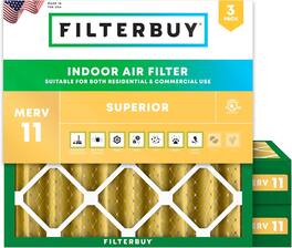 Filterbuy - 20x20x4 MERV 11 Pet & Allergy Defense, Electrostatic Pleated HVAC AC Furnace Air Filters Replacement (3-Pack) - Gold