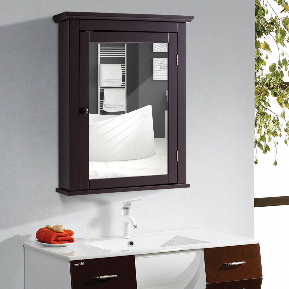 Alt View 1. Gymax - Gymax Bathroom Mirror Cabinet Wall Mounted Medicine Storage Adjustable Shelf Brown - Brown.