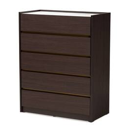 Baxton Studio - Walker Modern and Contemporary Finished Wood 5-Drawer Chest with Faux Marble Top - Dark Brown/Marble/Gold
