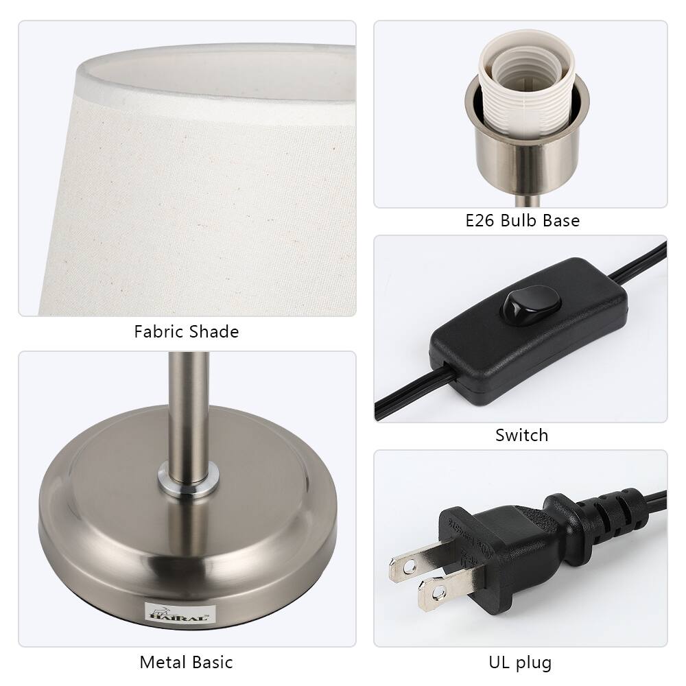 - Fabric Shade
- E26 Bulb Base
- Metal Basic
- Switch
- UL plug