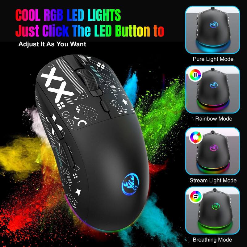 COOL RGB LED LIGHTS  
Just Click The LED Button to Adjust It As You Want  

Pure Light Mode  
Rainbow Mode  
Stream Light Mode  
Breathing Mode