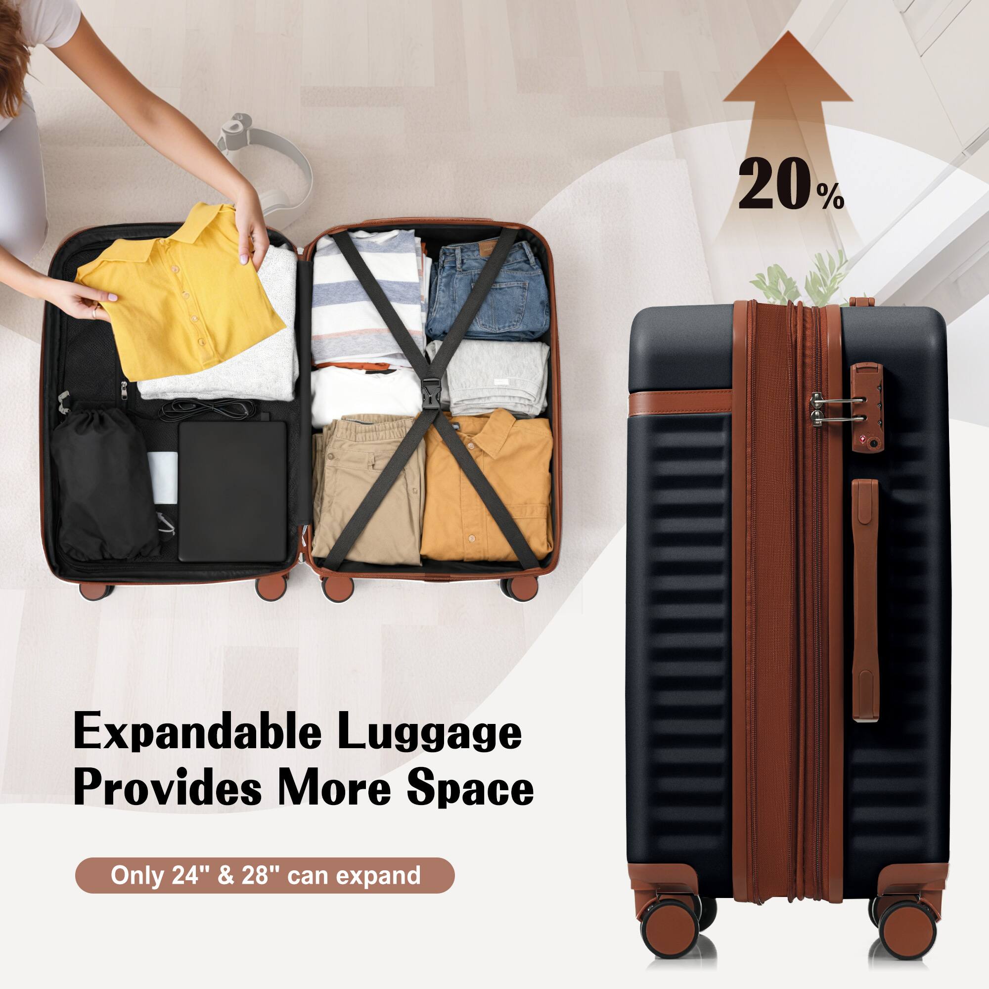 Expandable Luggage Provides More Space  
Only 24" & 28" can expand