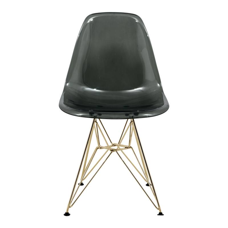 Left. LeisureMod - Cresco Modern Acrylic Dining Chair with Ergonomic Seat and Gold Steel Base - Transparent Black.