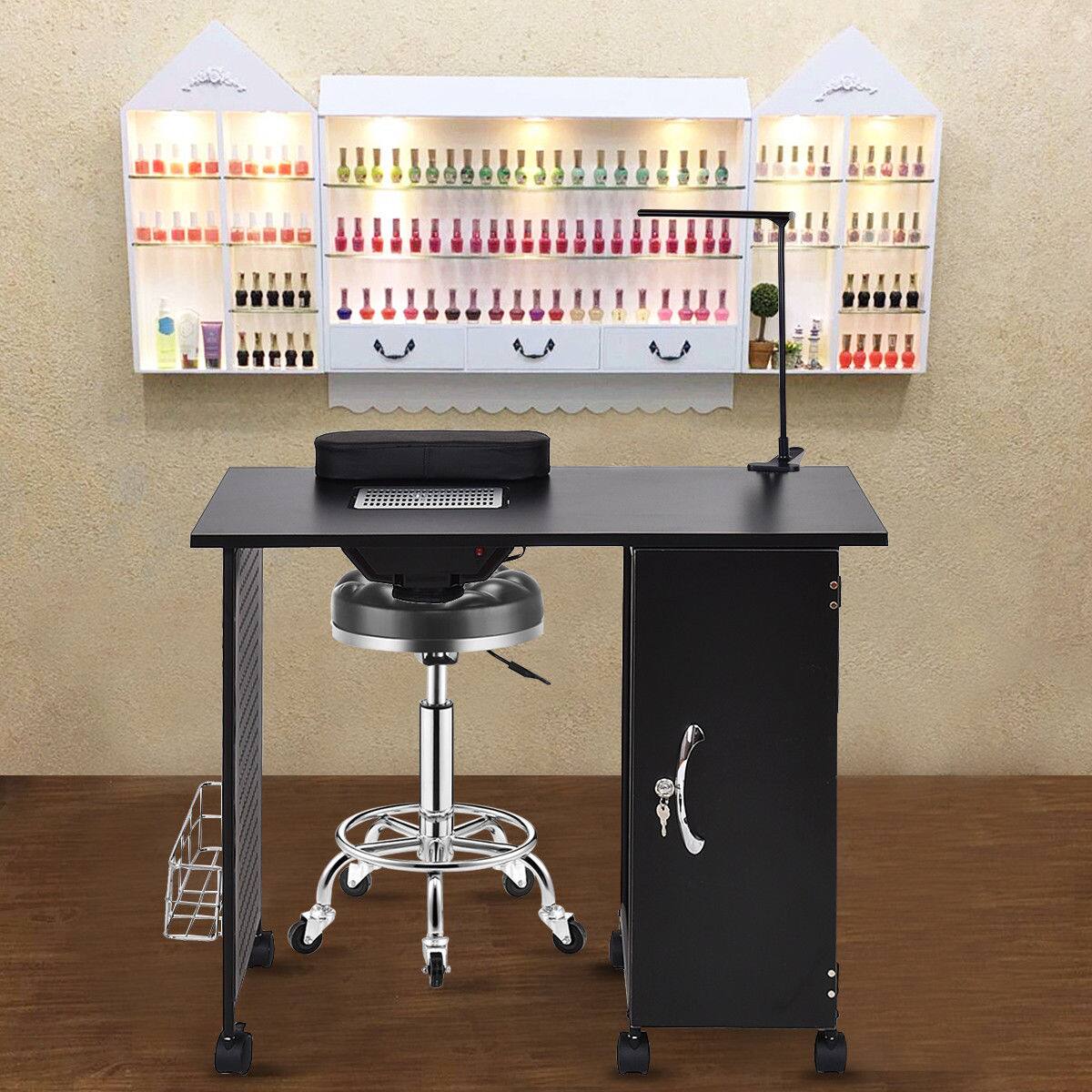 Alt View 1. Gymax - Gymax Manicure Nail Table Station Black Steel Frame Beauty Spa Salon Equipment Drawer - Black.