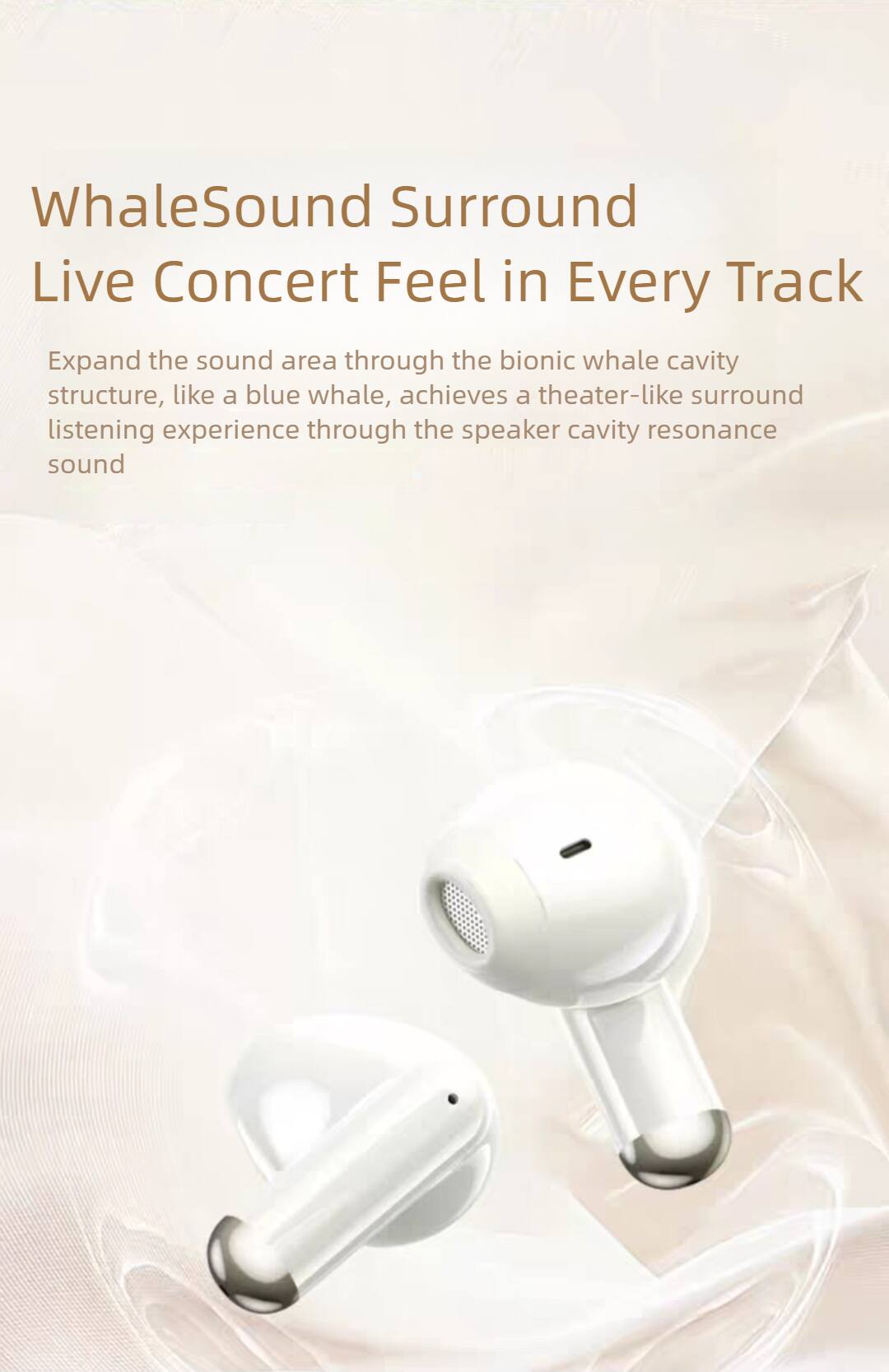 WhaleSound Surround Live Concert Feel in Every Track

Expand the sound area through the bionic whale cavity structure, like a blue whale, achieves a theater-like surround listening experience through the speaker cavity resonance sound