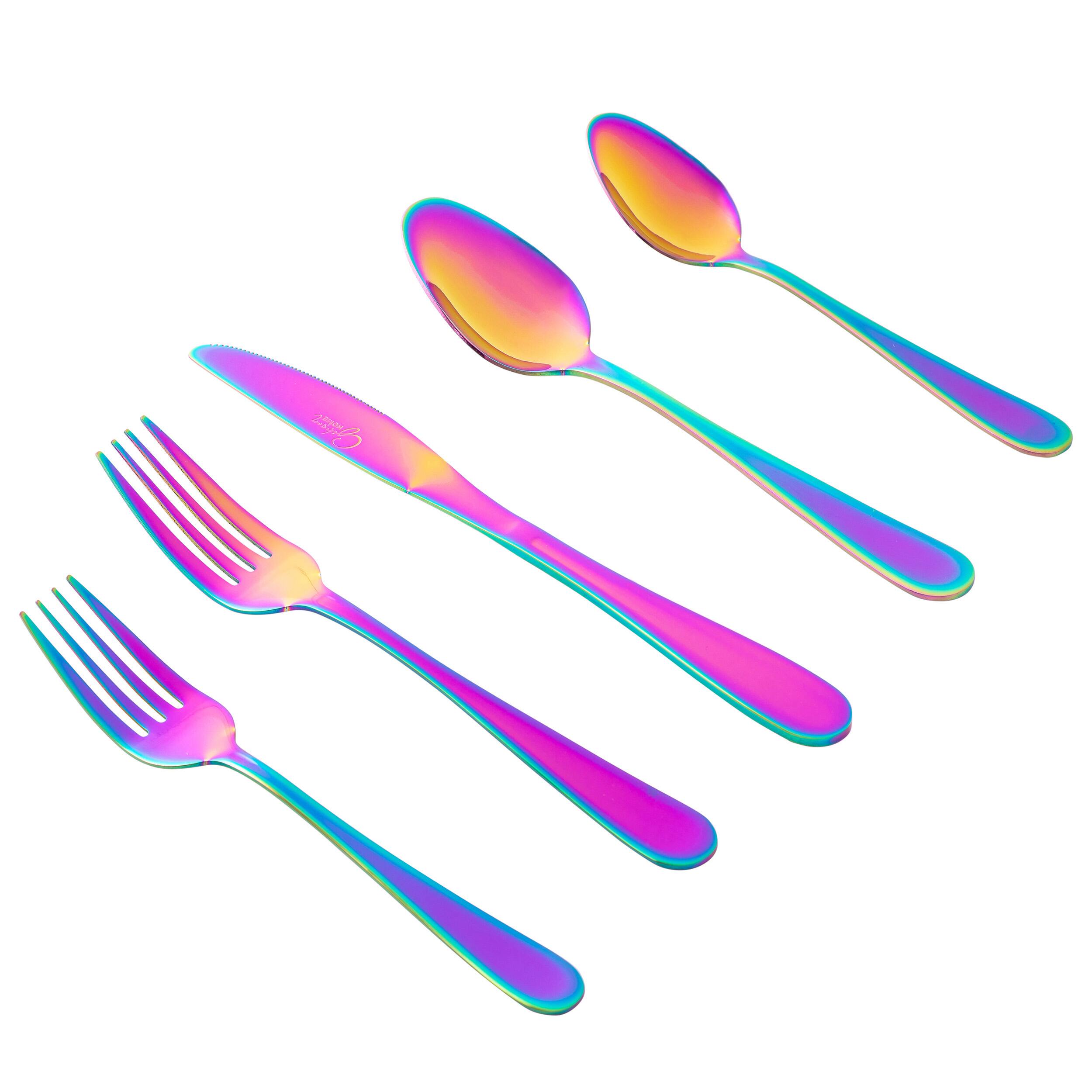 Alt View 1. Gibson - Gibson Home Stravidia 20 Piece Flatware set in Rainbow Stainless Steel - Rainbow.