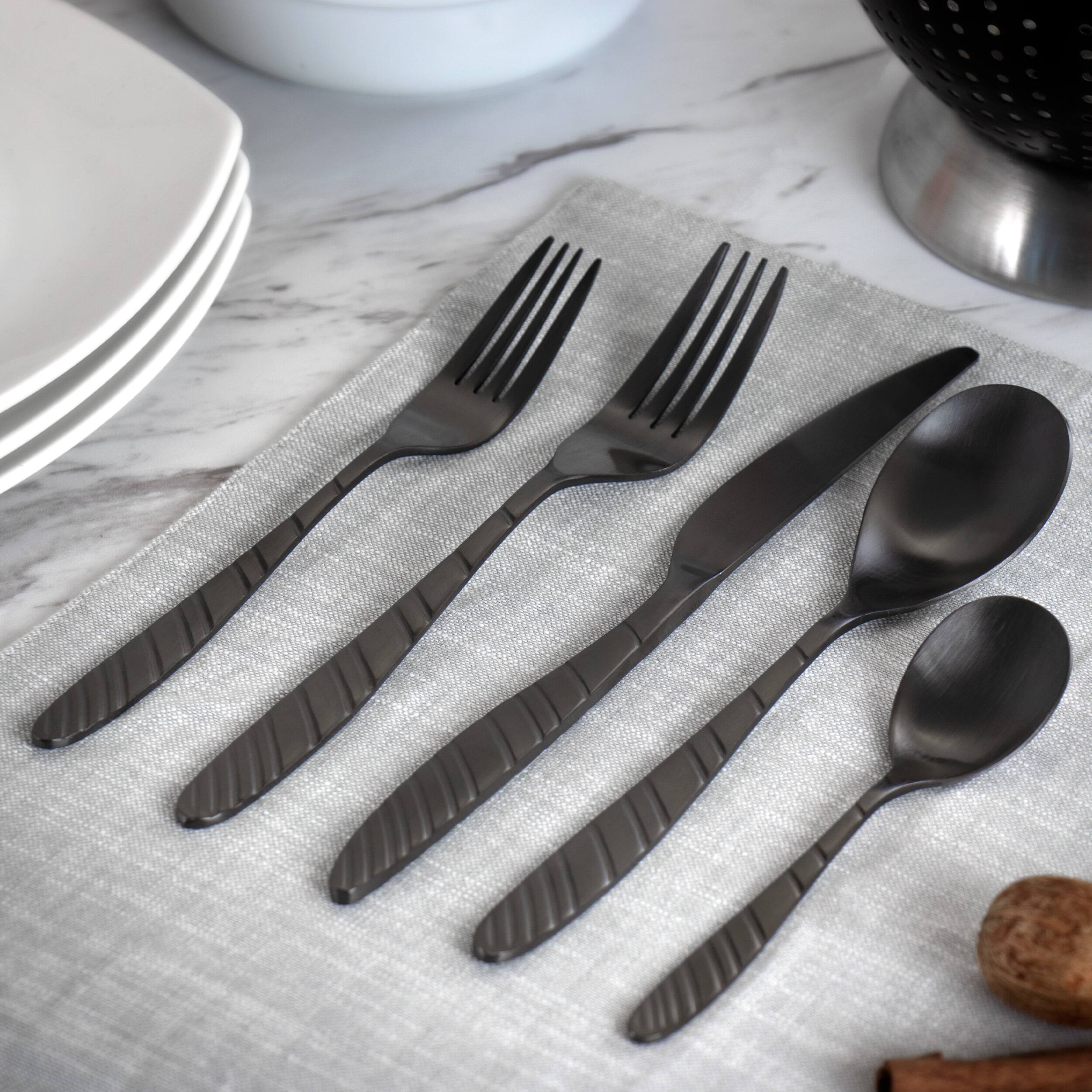 Alt View 4. MegaChef - MegaChef La Vague 20 Piece Flatware Utensil Set, Stainless Steel Silverware Metal Service for 4 in Matte Black - Black.