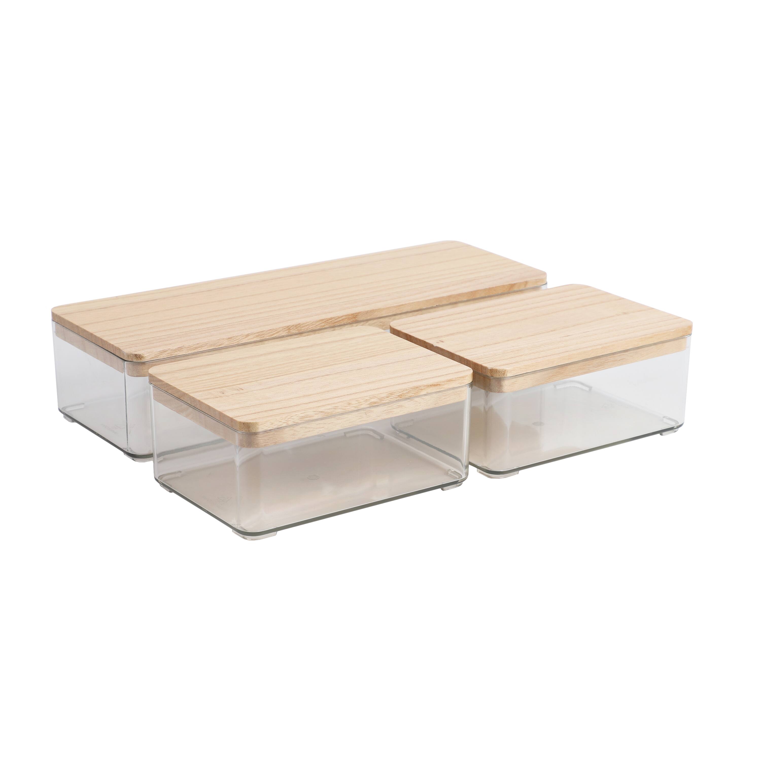 Alt View 17. Martha Stewart - Grady Premium Clear Plastic Storage Boxes - Clear/Light Natural Paulownia Top.