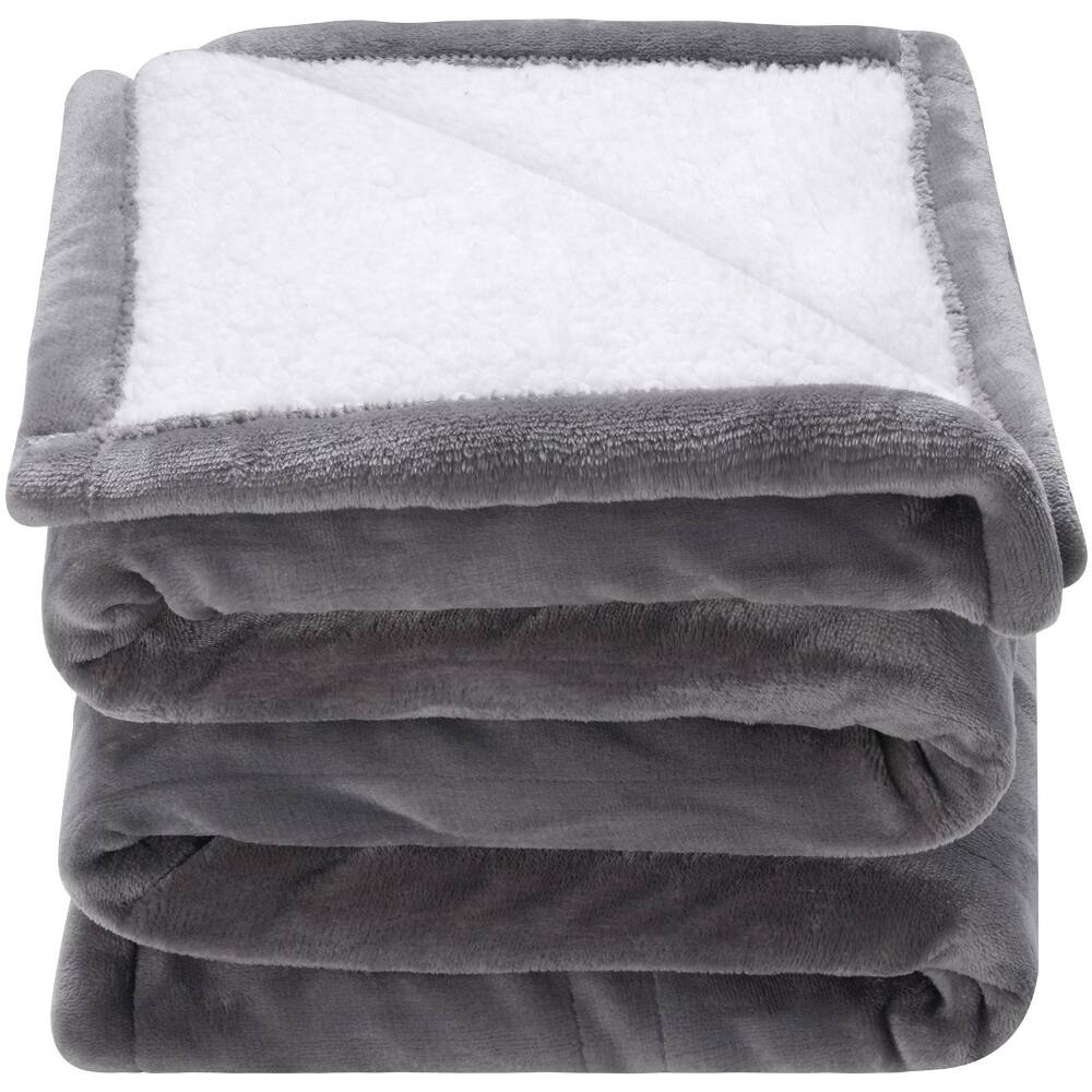 Alt View 7. Loheer - Loheer electric heated throw blanket, soft flannel and sherpa, fifty by sixty inches twin size in grey - Grey.