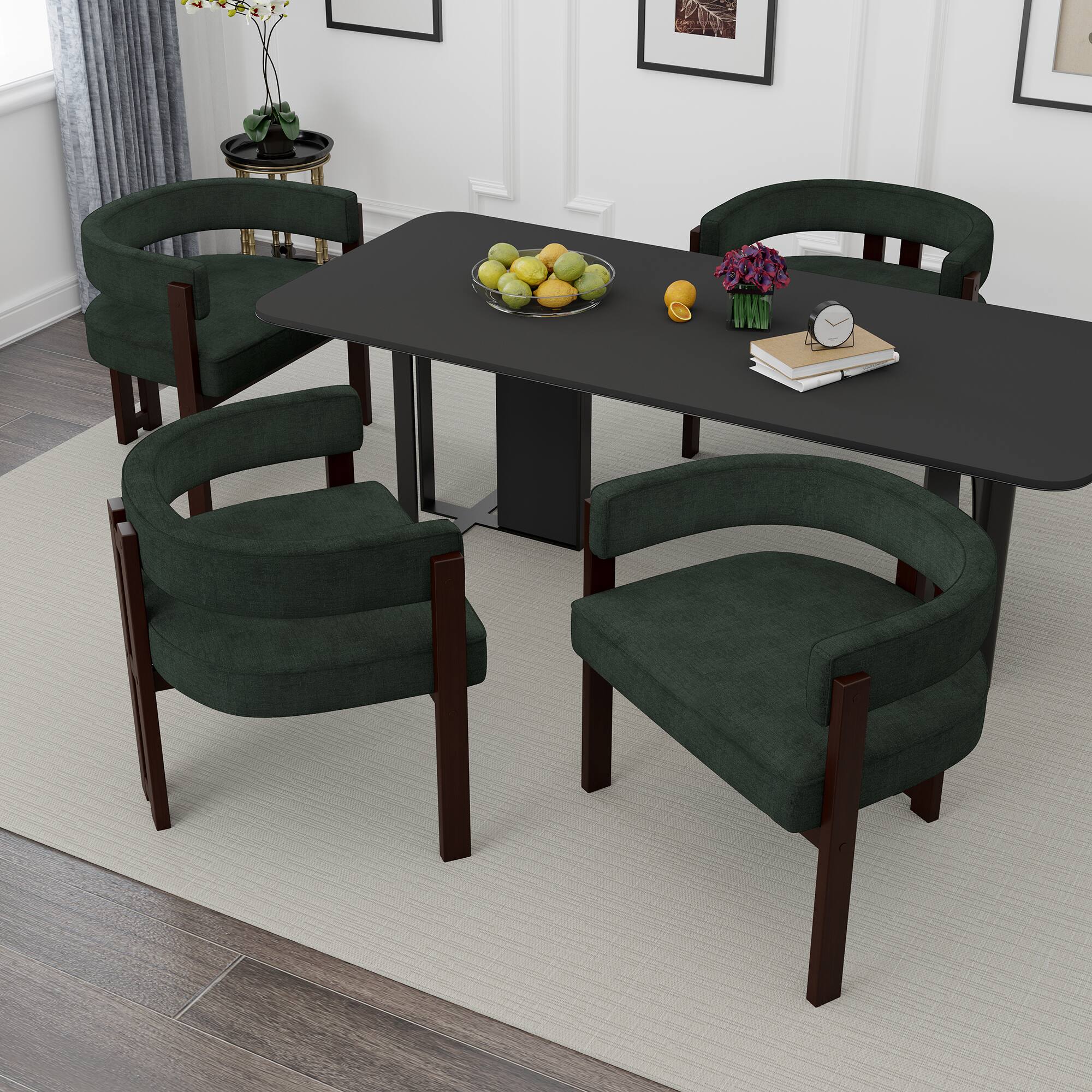 Alt View 9. Ecooso - Set of 2 Modern Accent Chairs, Chenille Upholstered Armchairs with Open Back and 3-Leg Barrel Design - Emerald.