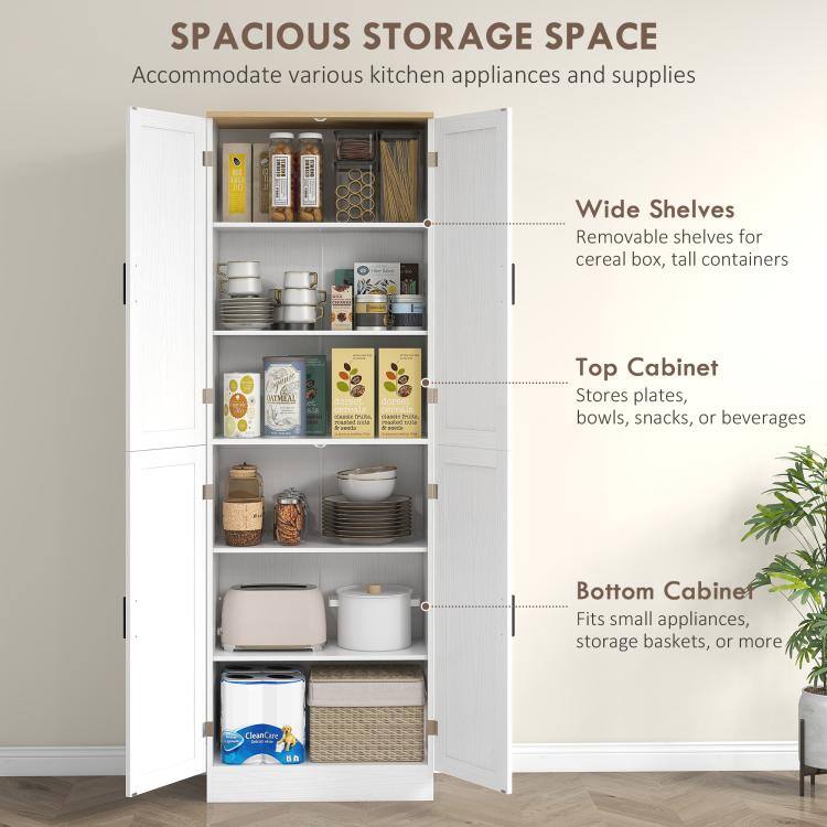 SPACIOUS STORAGE SPACE  
Accommodate various kitchen appliances and supplies

Wide Shelves  
Removable shelves for cereal box, tall containers

Top Cabinet  
Stores plates, bowls, snacks, or beverages

Bottom Cabinet  
Fits small appliances, storage baskets, or more

CleanCare