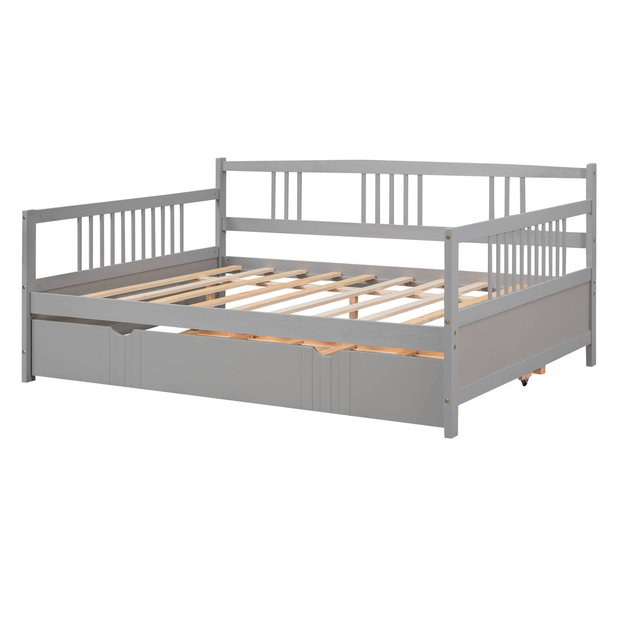Alt View 2. GOODSILO - Full Size Daybed with Twin Trundle - Sturdy Wood Frame for Versatile Sleeping and Seating Solutions - Gray.